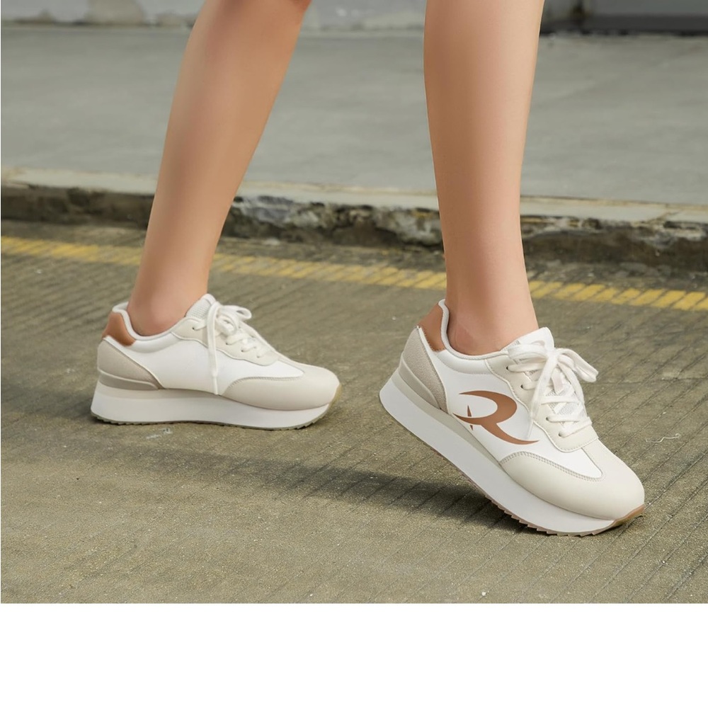 New! Rihero Women's Platform Sneakers Casual Lace Up Non Slip Tennis Shoes, 8.5